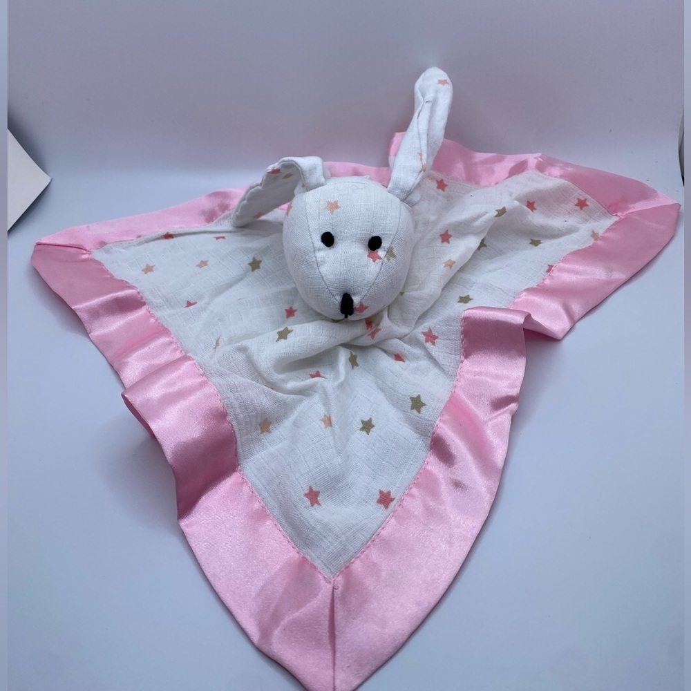 Aden + Anais Pink White Bunny Rabbit Lovey Security Blanket Musy Mate satin trim